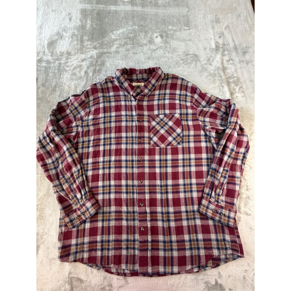 Magellan Outdoors Flannel Shirt Mens 2XL Red Plaid Classic Fit Long Sleeve
